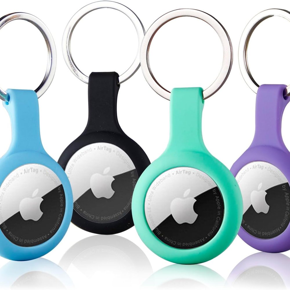 ThingsBag Airtags 4 Pack Holder Keychain, Silicone GPS Case Key Ring for Air Tags-4, Key Chain Accessories for Apple Item Finder Tracker, Itag Cover for Pet Dog Cat, Waterproof Airtag Keychain Holder