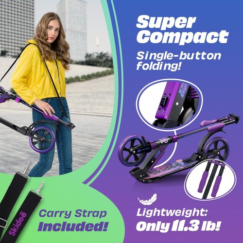 Skidee Adult & Teen Scooter Adjustable Height, Folding, Large Wheels,Lightweight thumbnail
