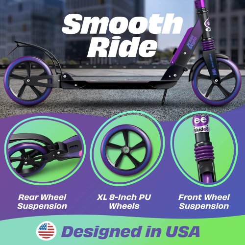 Skidee Adult & Teen Scooter Adjustable Height, Folding, Large Wheels,Lightweight thumbnail