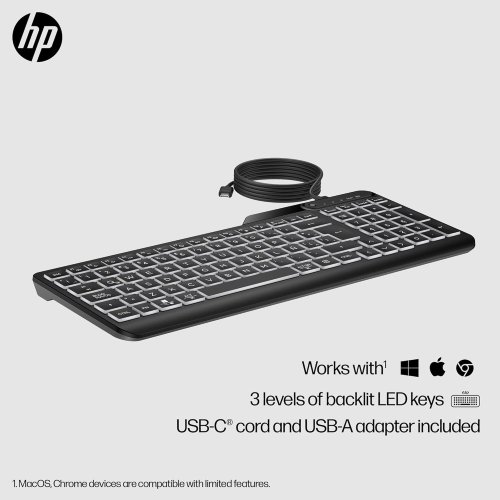HP 400 Backlit Wired Keyboard (Ash Wired) thumbnail