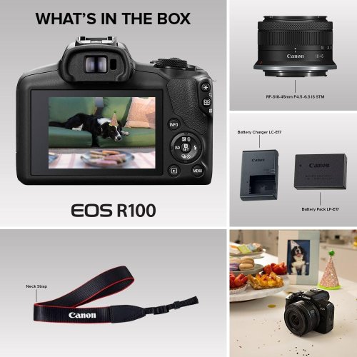Canon EOS R100 Mirrorless Camera RF-S18-45mm F4.5-6.3 is STM Lens Kit thumbnail