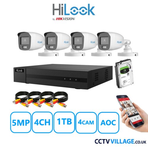 HiLook 5MP CCTV System four cameras with audio 1TB