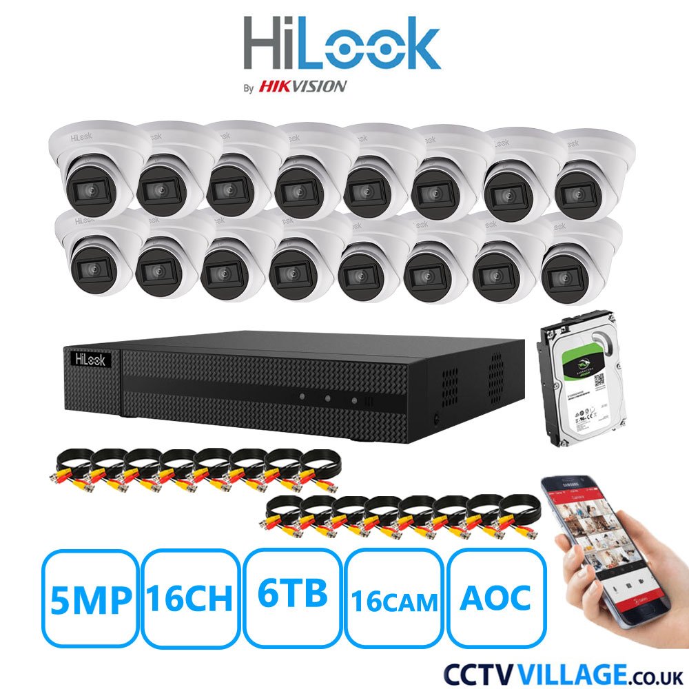 HiLook 5MP CCTV System sixteen cameras with audio 6TB
