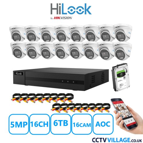 HiLook 5MP CCTV System sixteen cameras with audio 6TB