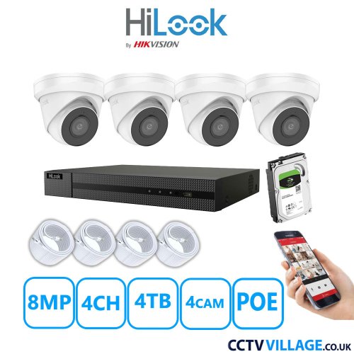 HiLook 8MP IP CCTV System four cameras  with audio 4TB