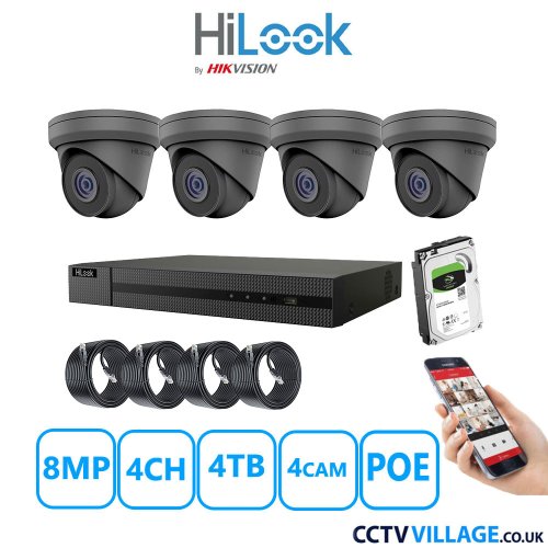 HiLook 8MP IP CCTV System four cameras  with audio 4TB