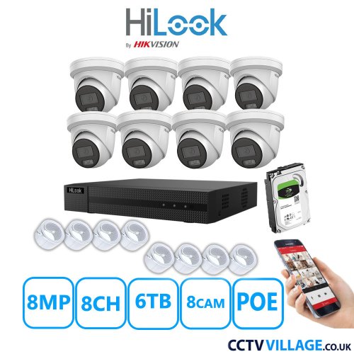 HiLook 8MP IP CCTV System eight cameras  with audio 6TB