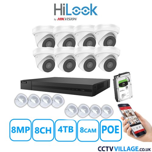 HiLook 8MP IP CCTV System eight cameras  with audio 4TB