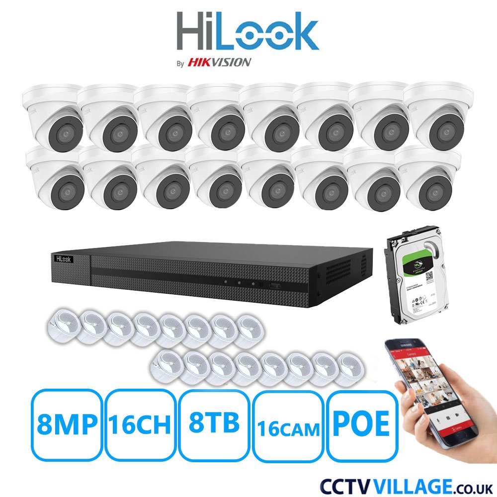 HiLook 8MP IP CCTV System sixteen cameras  with audio 8TB