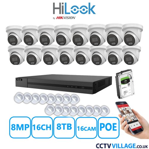 HiLook 8MP IP CCTV System sixteen cameras  with audio 8TB