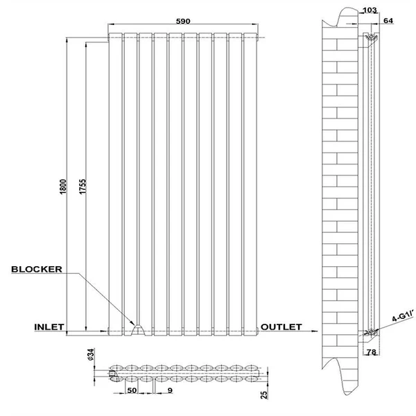 Vertical Designer Oval Column  Home Radiator 1800x590mm Double White/Anthracite thumbnail