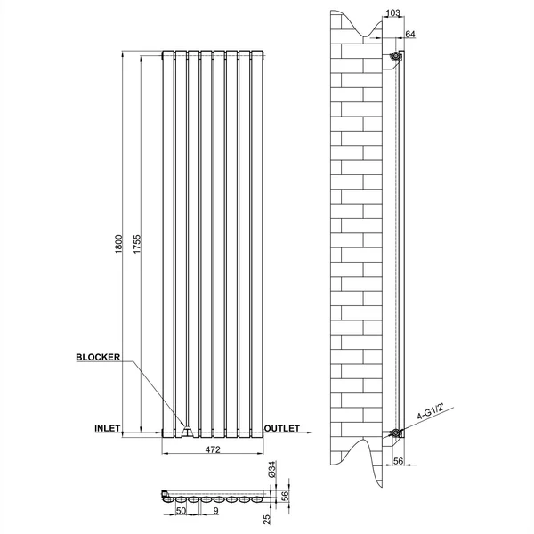Vertical Designer Oval Column Home Radiator 1800x472mm Double White/Anthracite thumbnail