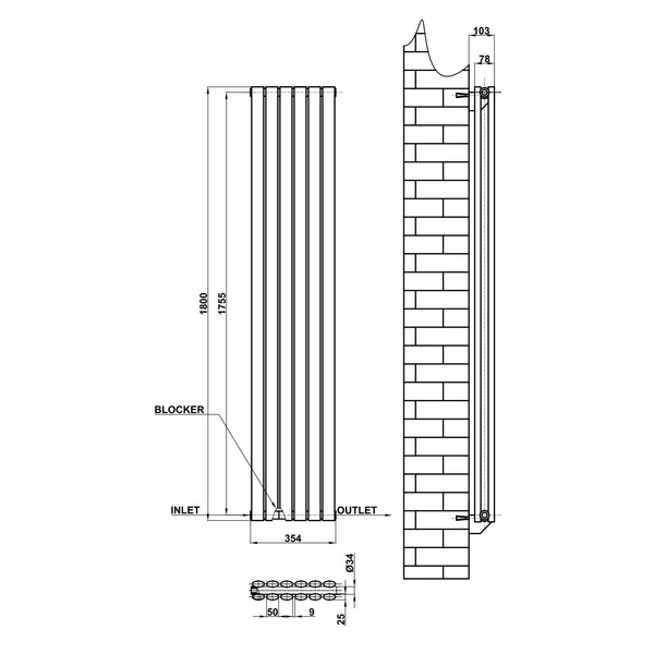 Vertical Designer Oval Column Home Radiator 1800x354mm Double White/Anthracite thumbnail