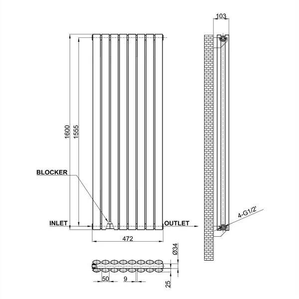 Vertical Designer Oval Column Home Radiator 1600x472mm Double White/Anthracite thumbnail