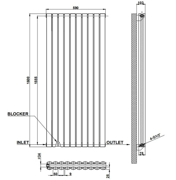 Vertical Designer Oval Column Home Radiator 1600x590mm Double White & Anthracite thumbnail