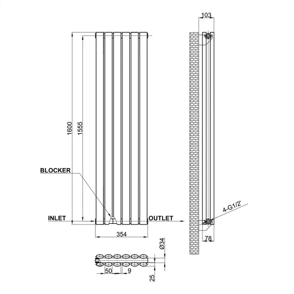 Vertical Designer Oval Column Home Radiator 1600x354mm Double White & Anthracite thumbnail