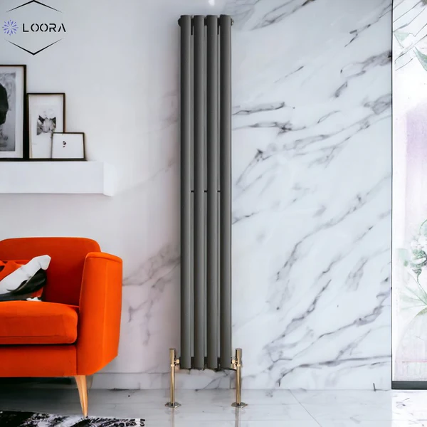 Vertical Designer Oval Column Home Radiator 1800x236mm Double White & Anthracite thumbnail