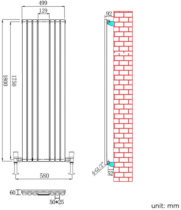 Vertical Designer Mirror Oval Panel Tall Home Radiator 1800x500mm Single White thumbnail