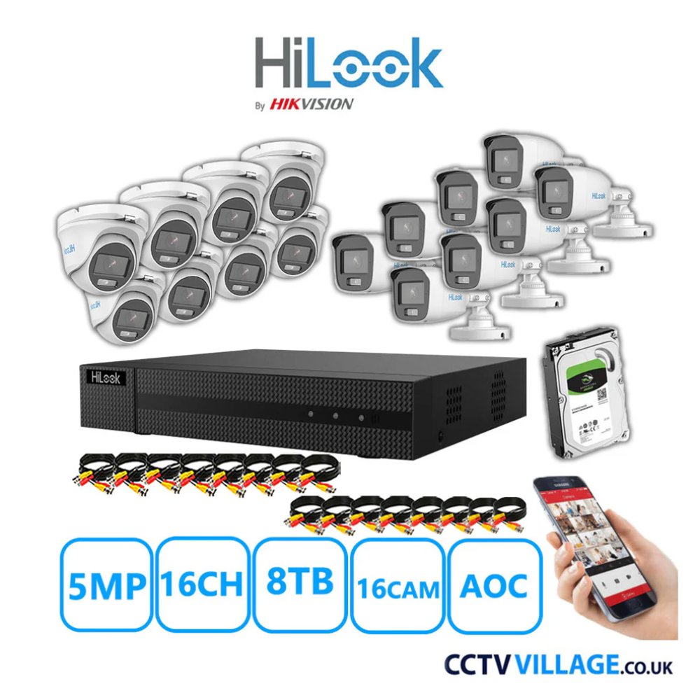 HiLook 5MP Mix CCTV System 16 Channel DVR-216Q-M1 with 8xTurret Cameras THC-T159