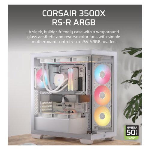 CORSAIR 3500X RS-R ARGB White Tempered Glass Mid Tower PC Case thumbnail