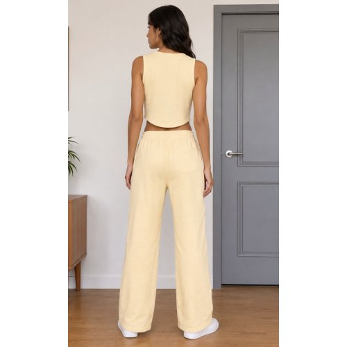 Butter Yellow Corset Crop Top With Relaxed Fit Trouser thumbnail