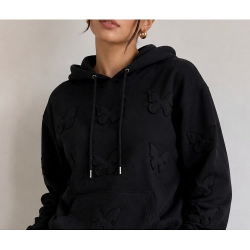 Black Butterfly Embossed Hoodie Straight Leg Jogger thumbnail