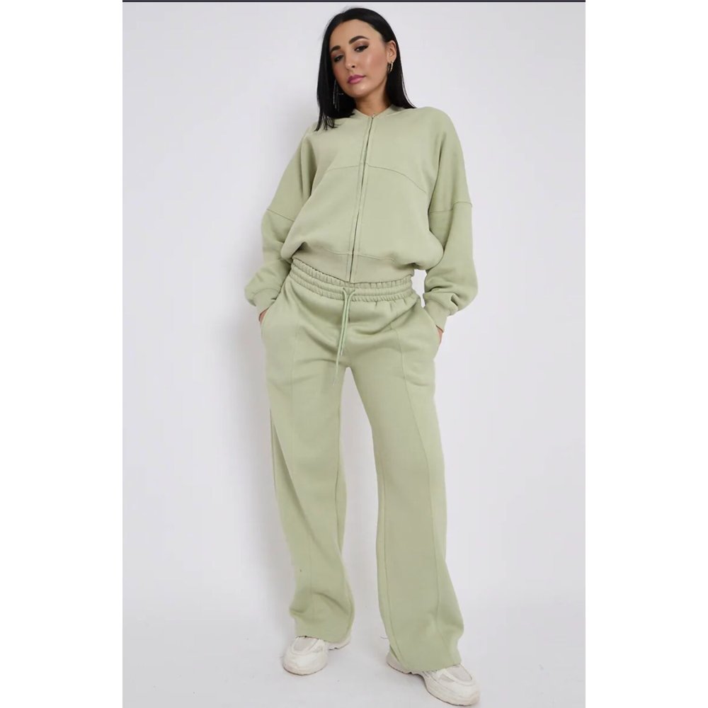 Sage Green Bomber Sweatshirt With Straight Leg Jogger