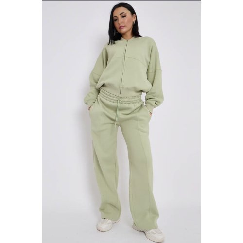Sage Green Bomber Sweatshirt With Straight Leg Jogger