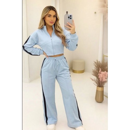 Blue Interlock 2 Stripe Sweatshirt With Wide Leg Trouser