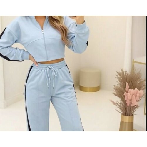 Blue Interlock 2 Stripe Sweatshirt With Wide Leg Trouser thumbnail