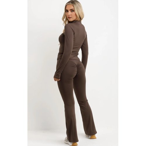 Chocolate Active Zipped Jacket With Scrunch Bum Flare Trouser
