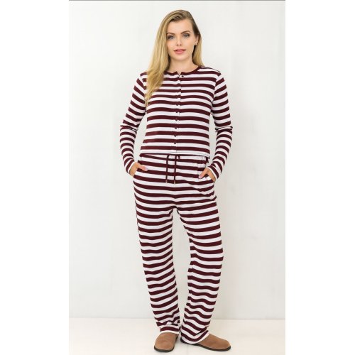 Wine Contrast Striped Molly Button Top and Wide Leg Trousers