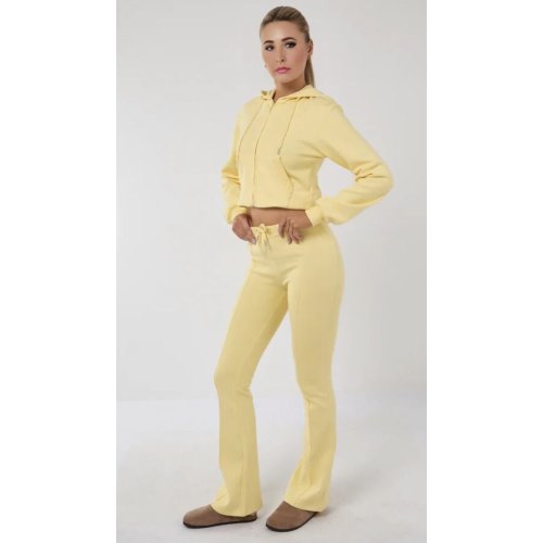 Yellow Cropped Zipped Hoodie With Bell Bottom Trouser