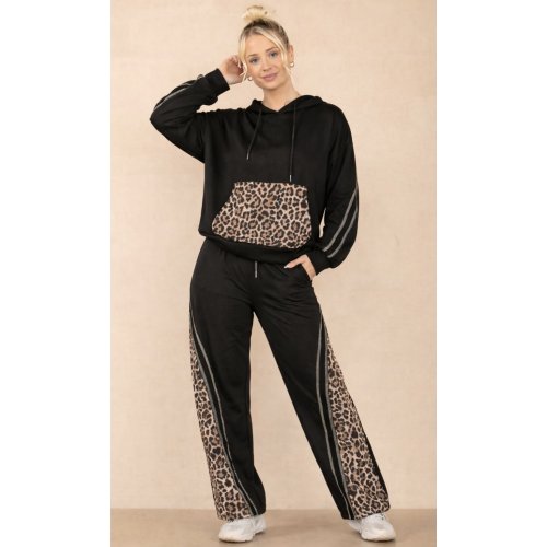 Contrast Leopard with Geometry Print Stripe Hooded Lounge Set thumbnail