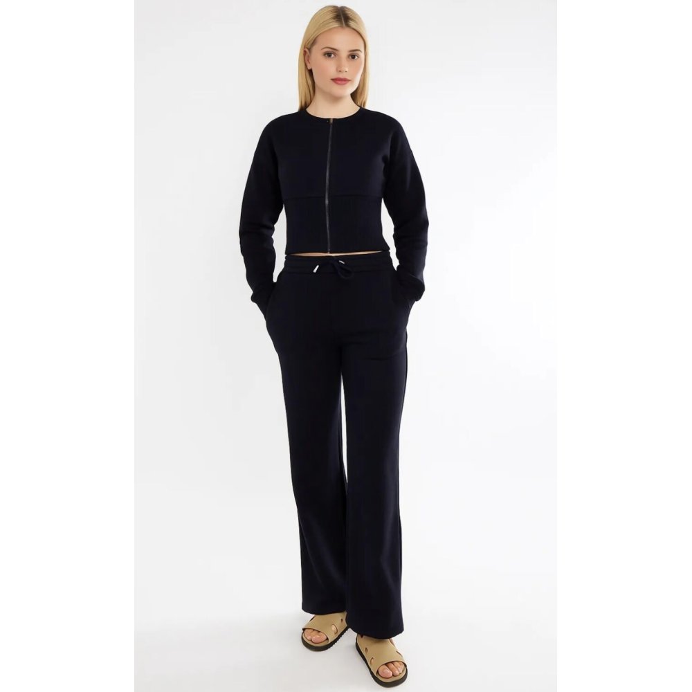 Navy Corset Fit Sweatshirt With Straight Leg Trouser