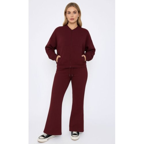 Wine Bomber Sweatshirt With Flared Trouser