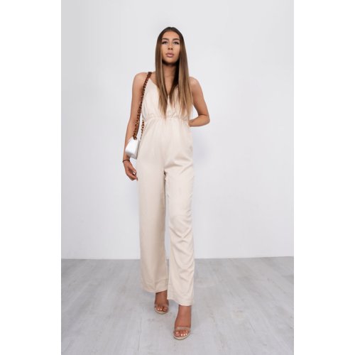 Beige Plunge Wide Leg Jumpsuit thumbnail