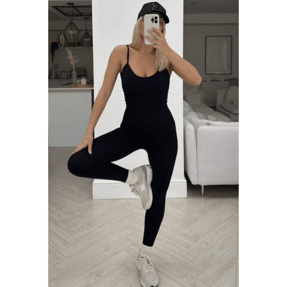 Beige Sleeveless Ribbed Unitard Jumpsuit