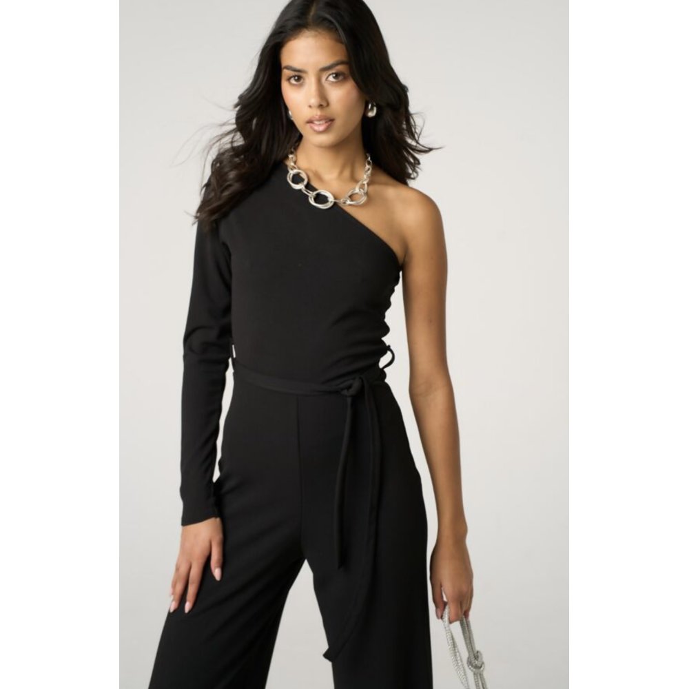 Black One Shoulder Long Sleeve Jumpsuit