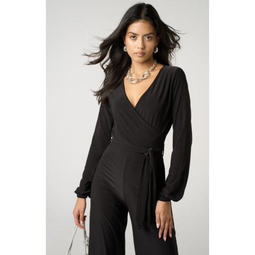 Black Plunge V Neck Wide Leg Jumpsuit thumbnail