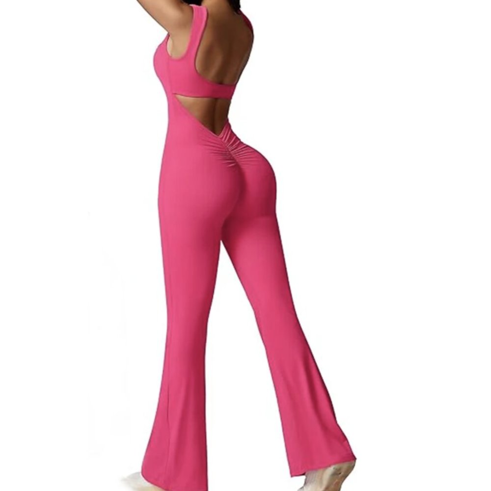 Hot Pink Scrunch Bum Seamless Flared Jumpsuit