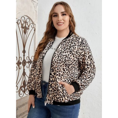 Plus Size Leopard Bomber Jacket