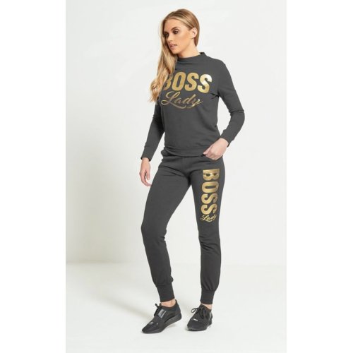 Plus Size Charcoal Boss Lady Customized Tracksuit thumbnail