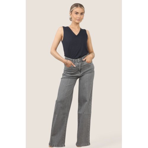 Grey High-Waisted Wide Leg Denim Jeans
