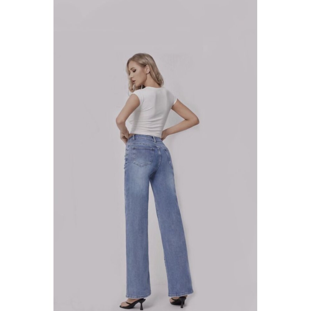 Blue Super Stretch Wide Leg Jeans