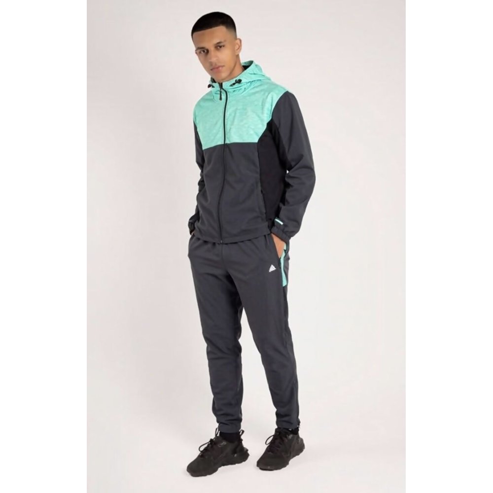 Mint Colorblock Zip Front Hooded Jacket With Tapered Jogger Set