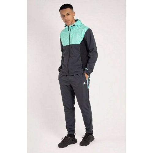 Mint Colorblock Zip Front Hooded Jacket With Tapered Jogger Set