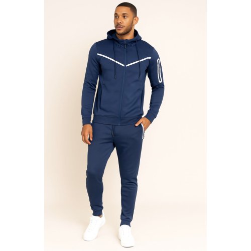Navy Contrast Full-Zip Hooded Tracksuit