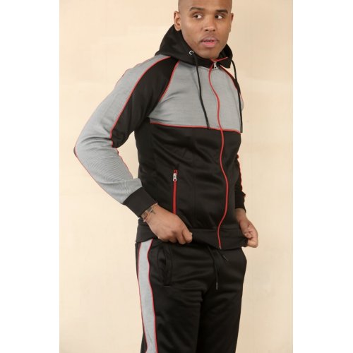 Black With Grey Cross Panel Zipped Full Tracksuit thumbnail