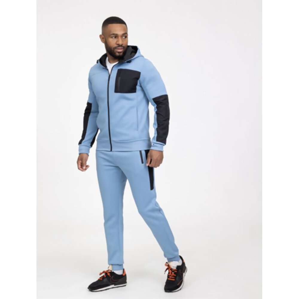 Blue Stylish Athletic Tracksuit with Black Accents